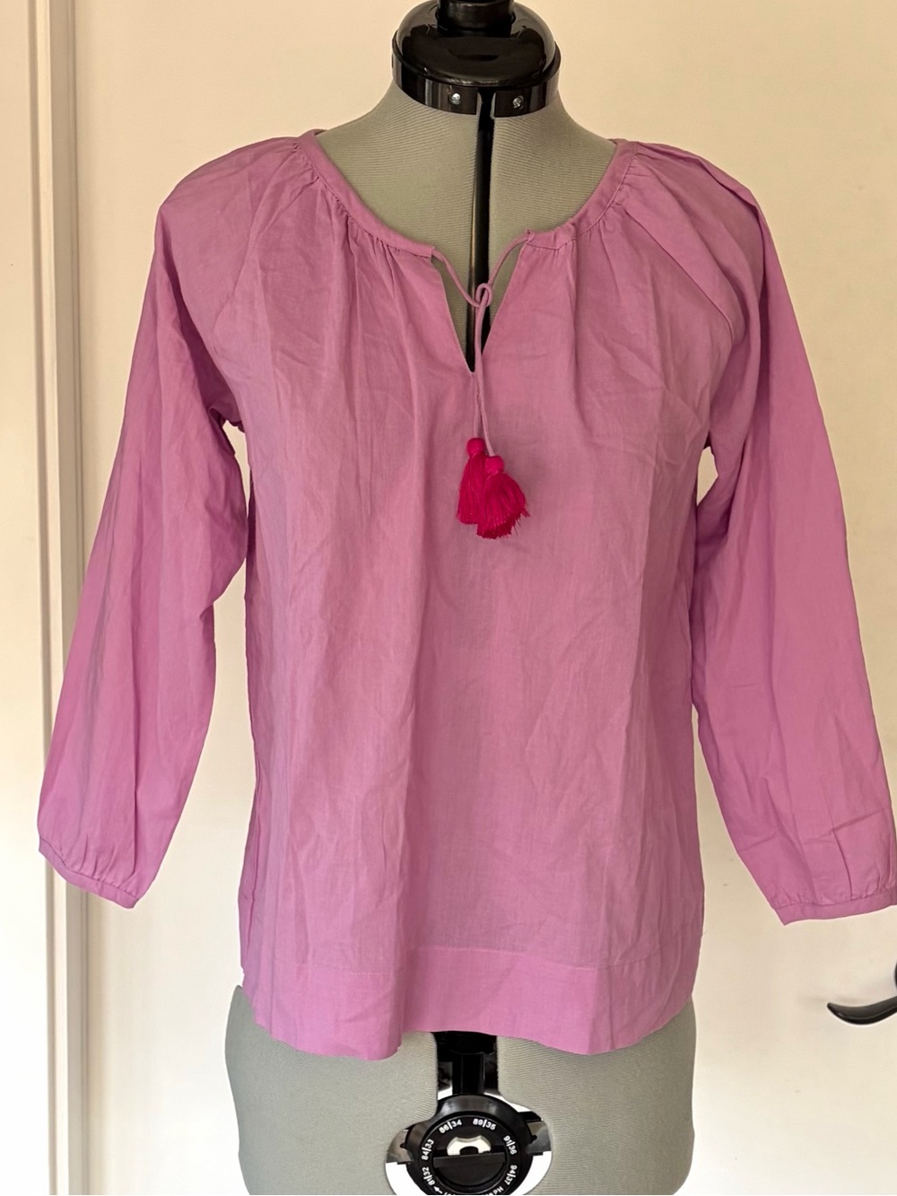 Fragonard NWT Cotton Peasant Blouse with Tassel Tie, Violet, 12